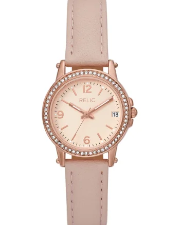 Ceas de piele cu trei indicatoare Matilda, Roz/Maro bronz