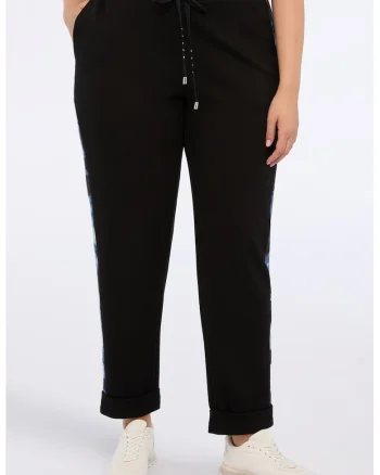 Pantaloni de trening cu segmente laterale cu imprimeu, Negru/Albastru deschis