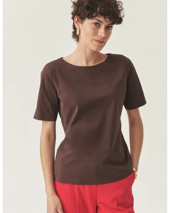 Tricou uni cu decolteu rotund, Maro