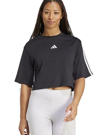 Tricou crop cu croiala lejera si logo, Negru