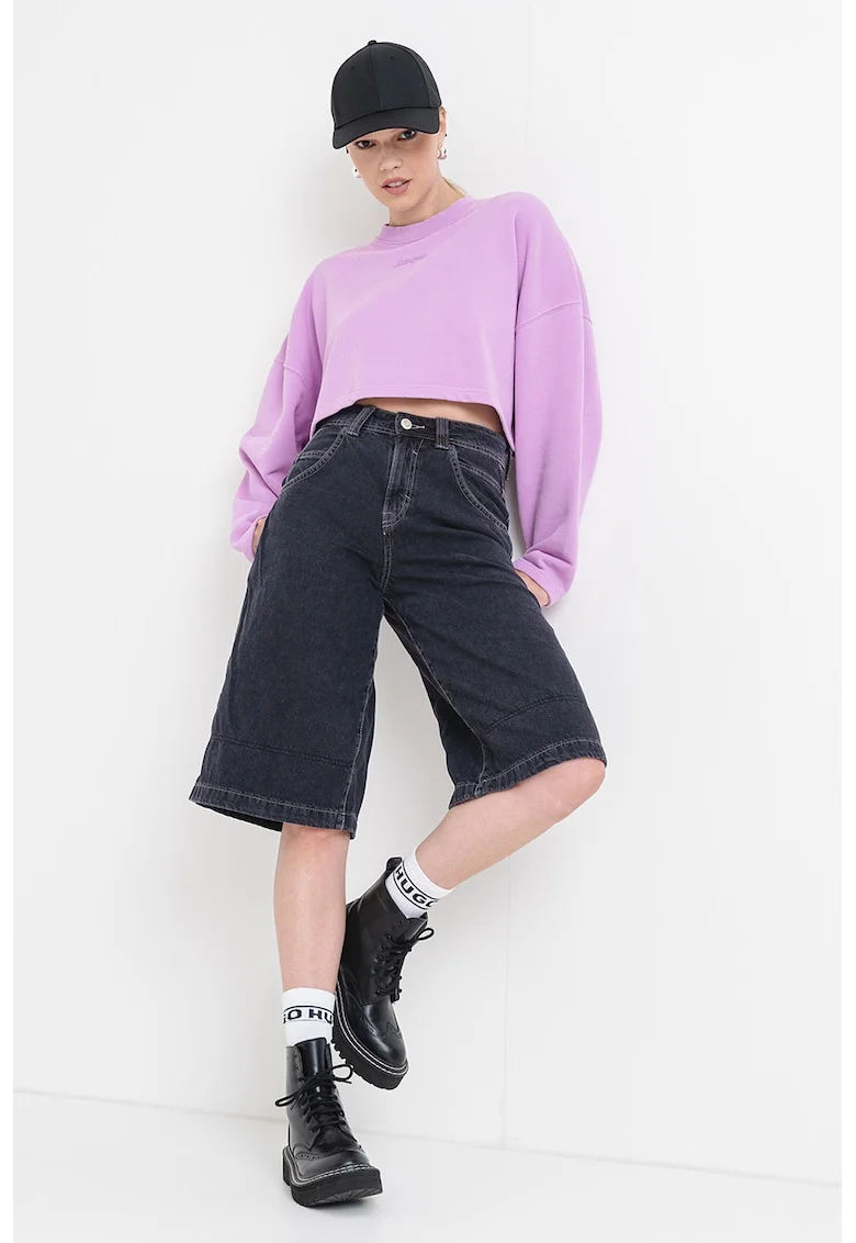 Bluza de trening crop cu croiala lejera Derissa, Lila
