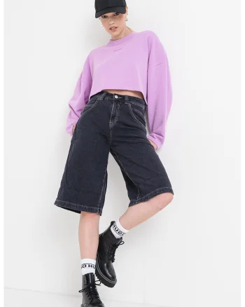 Bluza de trening crop cu croiala lejera Derissa, Lila