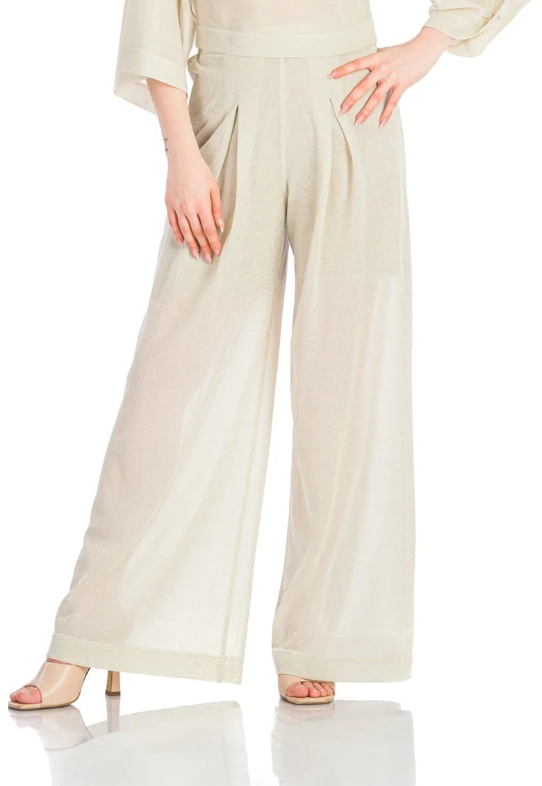 Pantaloni semitransparenti cu croiala ampla, Bej deschis