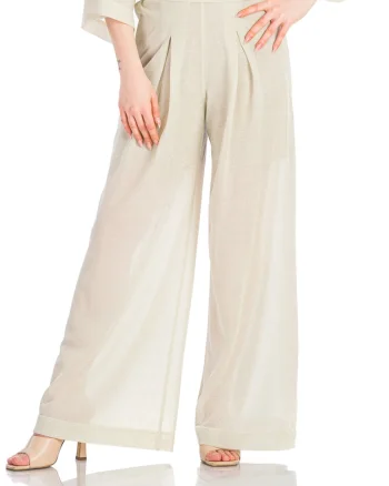 Pantaloni semitransparenti cu croiala ampla, Bej deschis