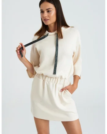 Rochie-hanorac cu snururi, Crem