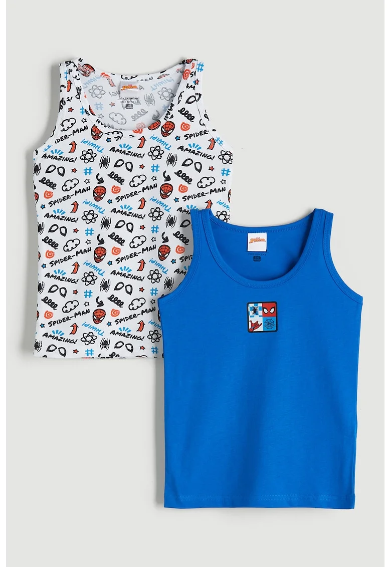 Set de top-uri cu imprimeu Spiderman- 2 piese, Rosu/Alb/Albastru royal