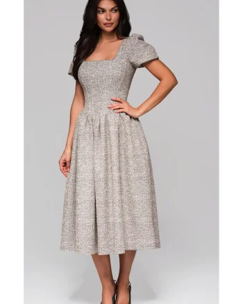 Rochie midi cu maneci bufante si decolteu patrat  LA-OM-DLR220, Gri