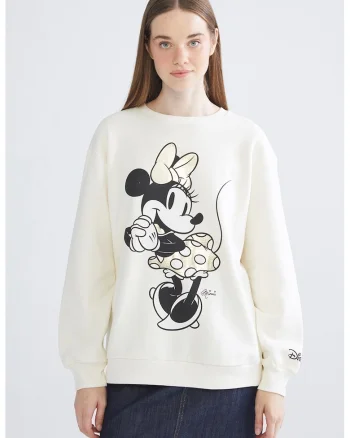 Bluza de trening supradimensionata cu imprimeu cu Minnie Mouse, Alb murdar