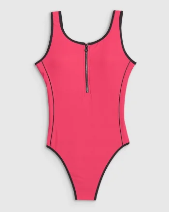 Costum de baie dintr-o singura piesa,  roz, material sintetic, cupe detasabile, pentru femei