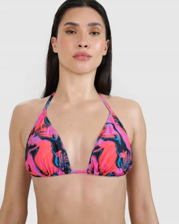 Top bikini  croiala halter, cupe triunghiulare, material sintetic