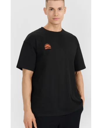 Tricou barbati  croiala supradimensionata, imprimeu distinctiv, negru, bumbac