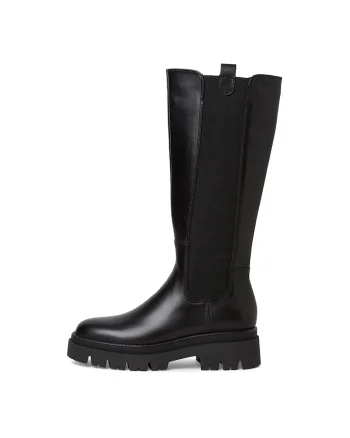 Cizme de piele cu varf rotund, Negru