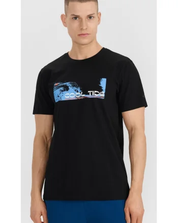 Tricou Barbati  "Cool Tide" Bumbac Negru, Regular Fit, 180gsm, Casual & Sportstyle
