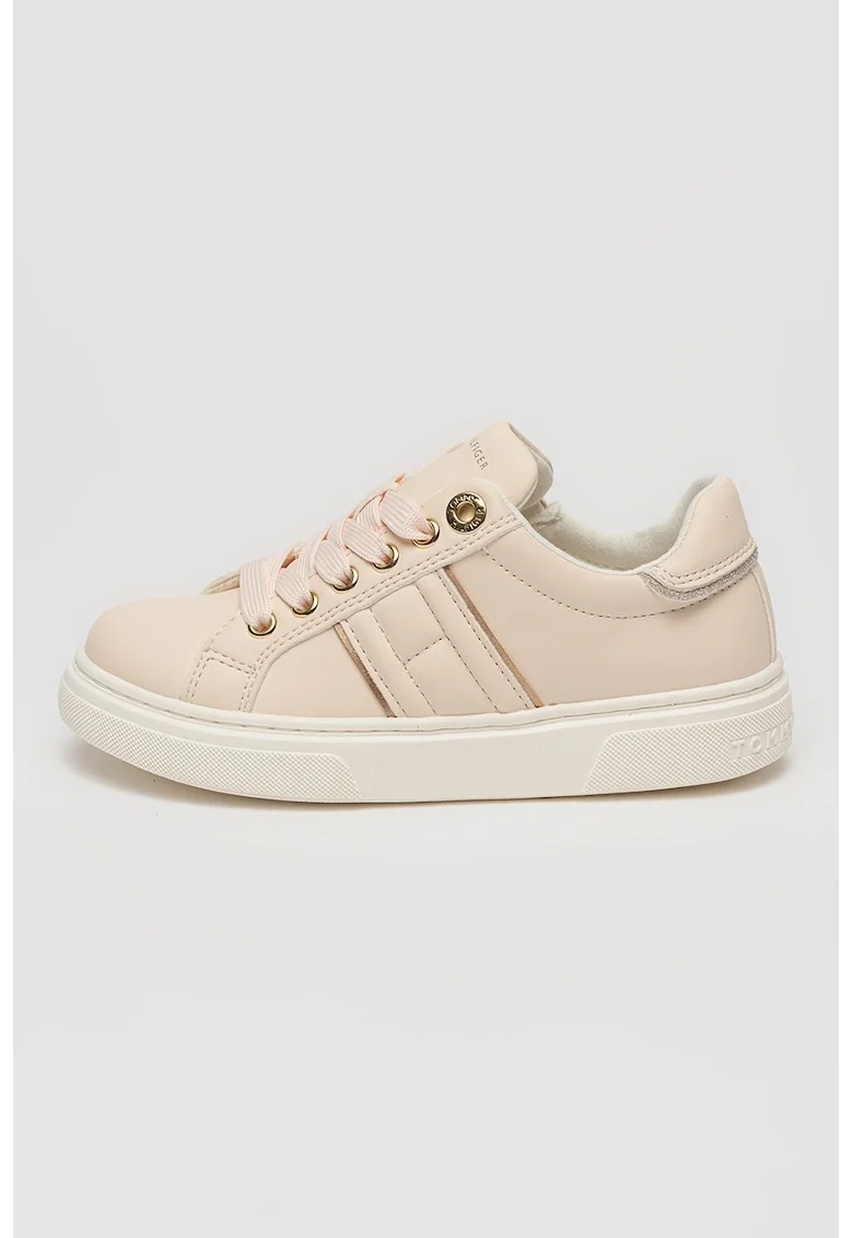 Pantofi sport low-cut din piele ecologica cu fermoar, Piersica