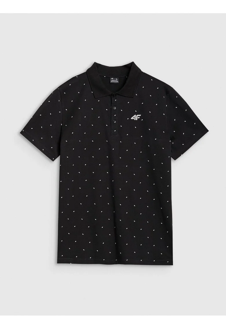 Tricou polo  barbati, negru, 100% bumbac, croiala regulata, imprimeu integral