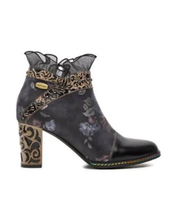 Botine dama,  piele naturala, gri/auriu