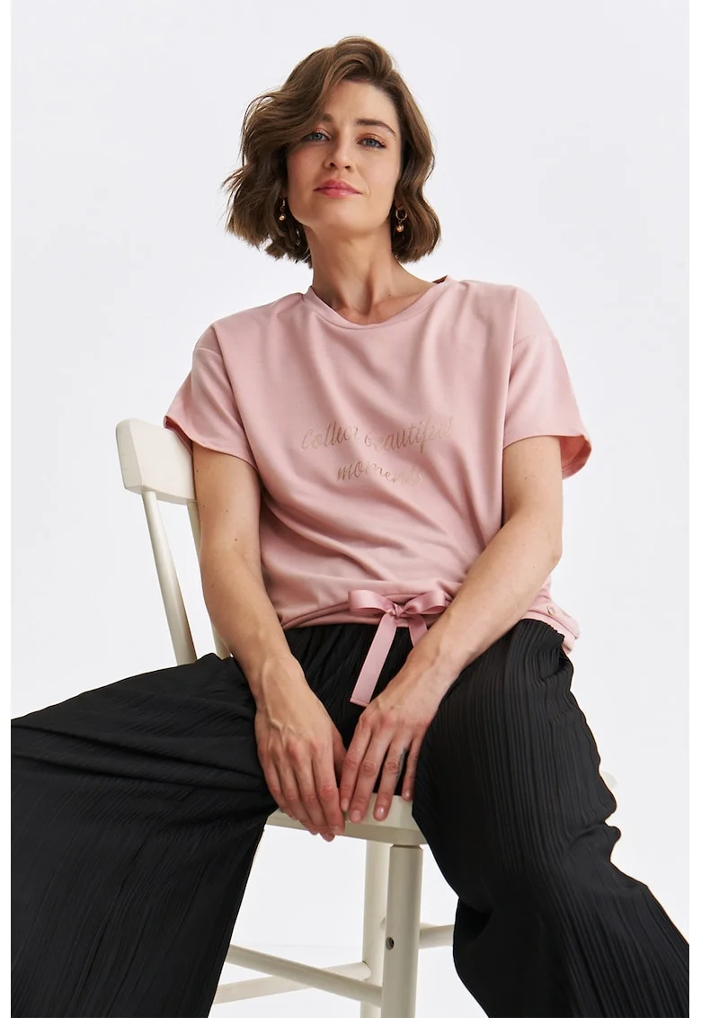 Tricou regular-fit cu decolteu la baza gatului, Auriu/Roz pastel