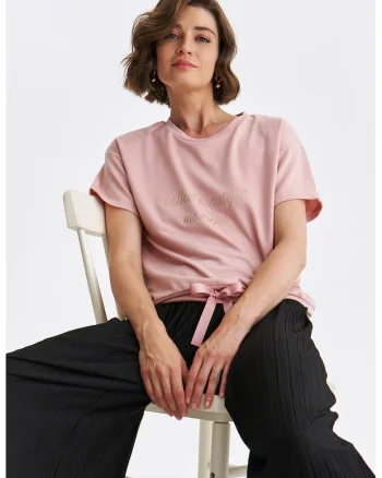 Tricou regular-fit cu decolteu la baza gatului, Auriu/Roz pastel
