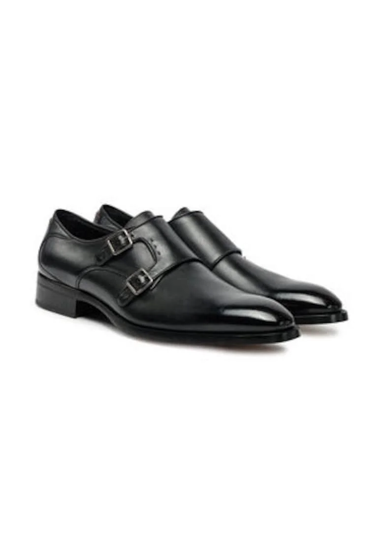 Pantofi barbatesti,  piele naturala, negru, inchidere cu catarama,