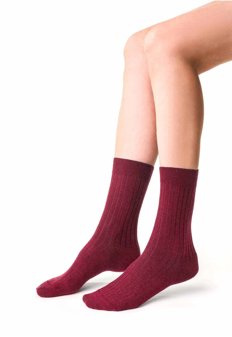 Sosete fara compresie din lana Merino burgundy 35/37,