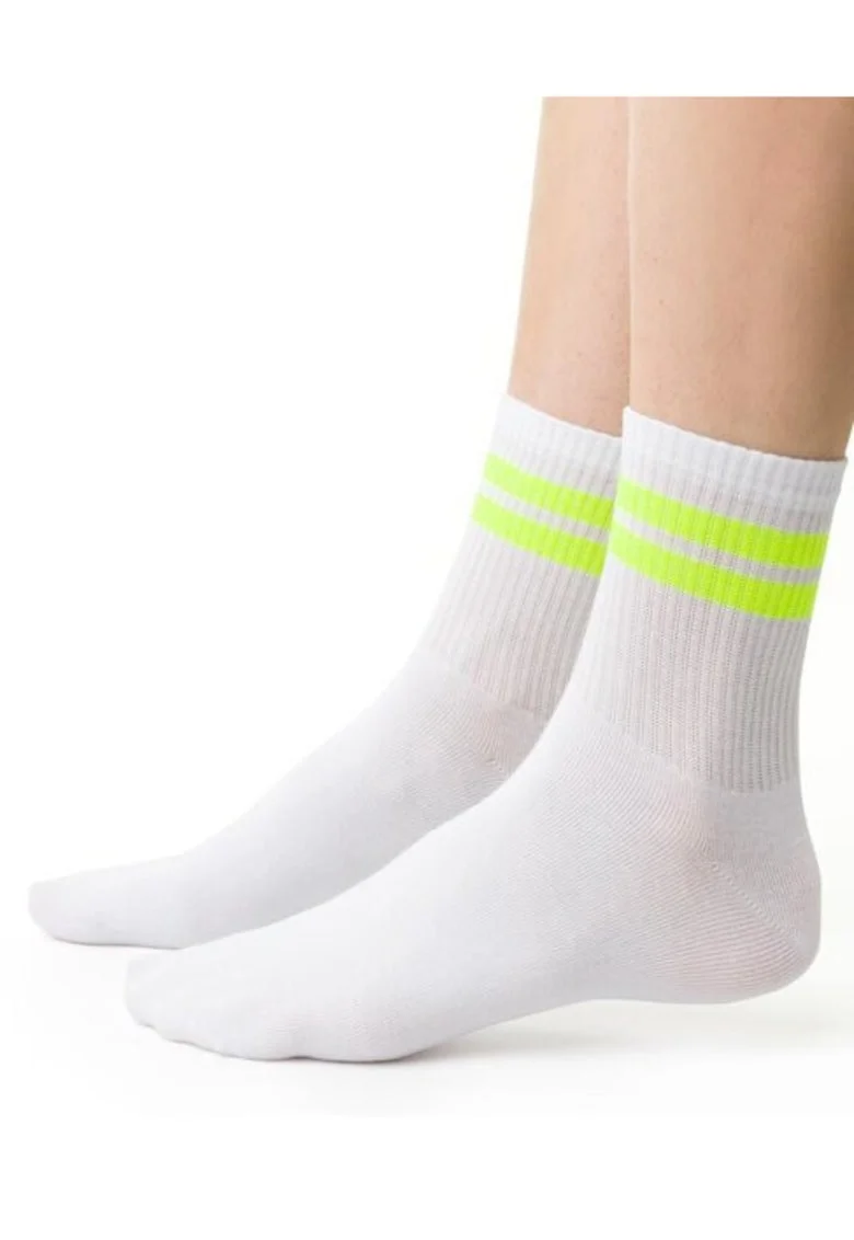 Sosete bumbac albe cu dungi neon  S026-226, Alb