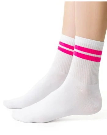 Sosete bumbac albe cu dungi roz  S026-229, Alb