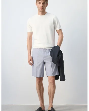Pantaloni scurti cu croiala slim-fit si dungi, Albastru pastel