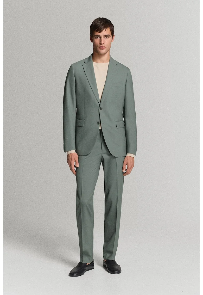 Sacou de lana cu revere decupate, Verde stins