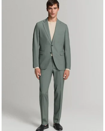 Sacou de lana cu revere decupate, Verde stins