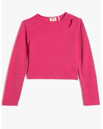 Bluza de trening crop cu decolteu la baza gatului, Fucsia