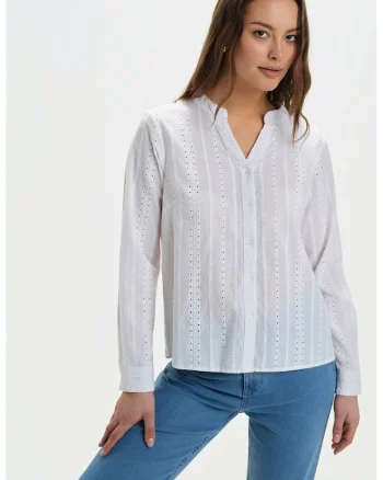 Camasa-tunica cu model cu broderie si perforatii, Alb