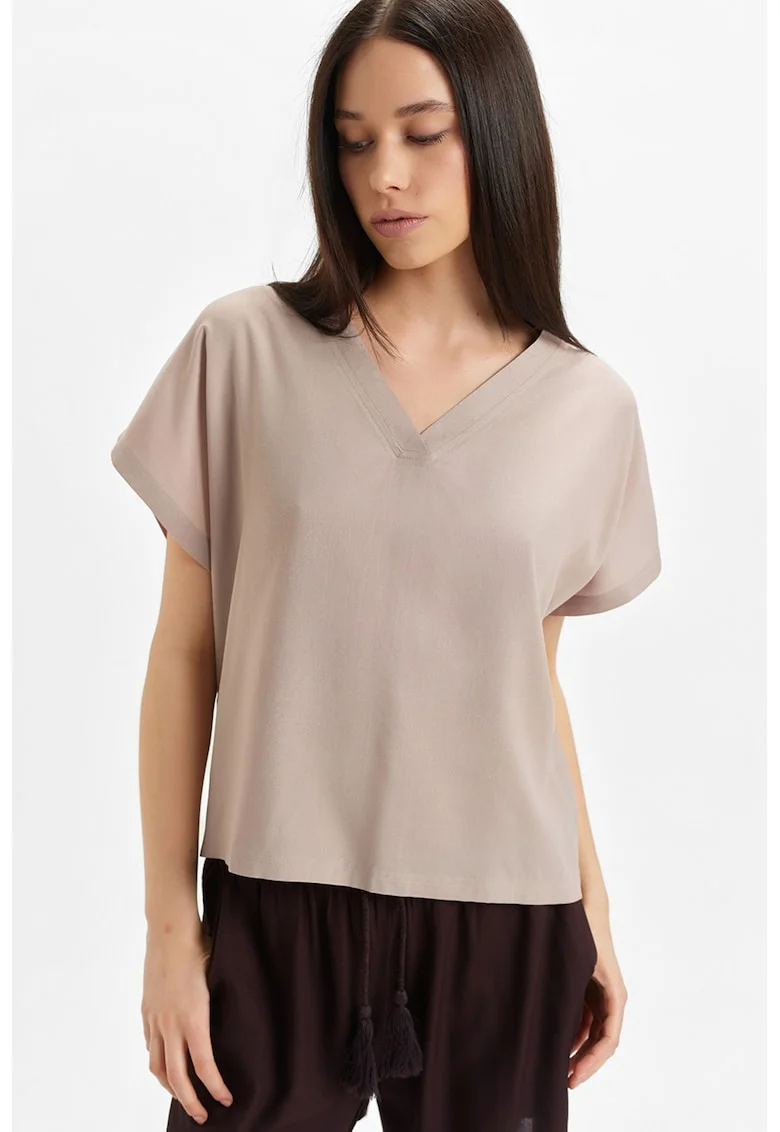 Bluza vaporoasa cu decolteu in V, Bej sampanie