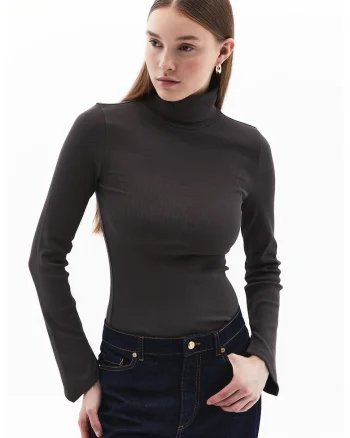 Bluza slim fit cu guler inalt, Verde sparanghel
