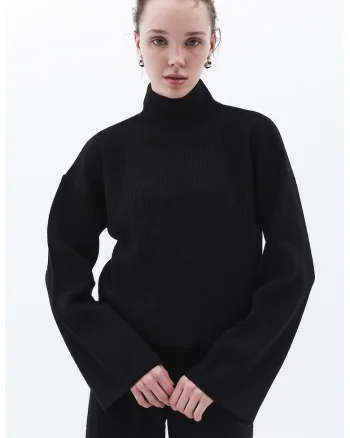 Pulover uni cu guler inalt, Negru