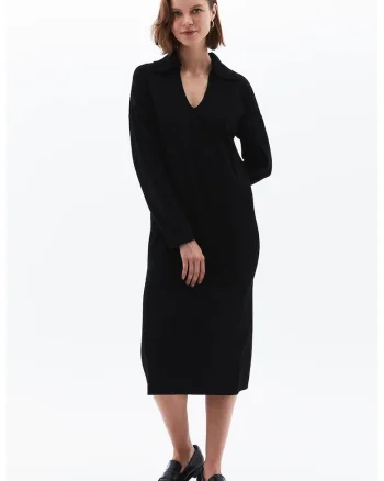 Rochie-pulover cu decolteu in V, Negru