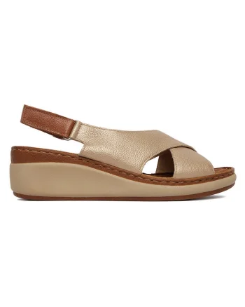 Sandale dama  piele naturala, platforma, bej, inchidere velcro