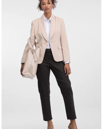 Sacou cu model uni si buzunare cu clapa, Crem