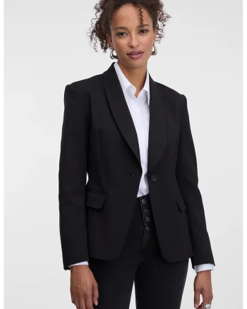 Sacou cu model uni si buzunare cu clapa, Negru