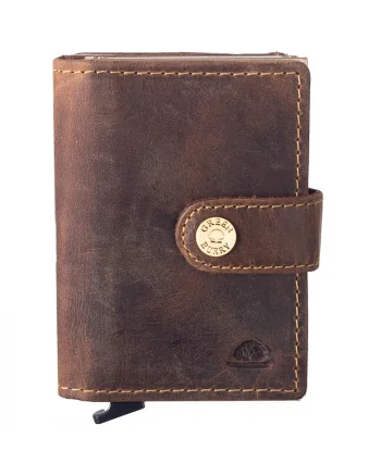 Portofel carduri unisex piele naturala maro antichizat 7.5 x 10 x 3 cm, BOX Vintage,