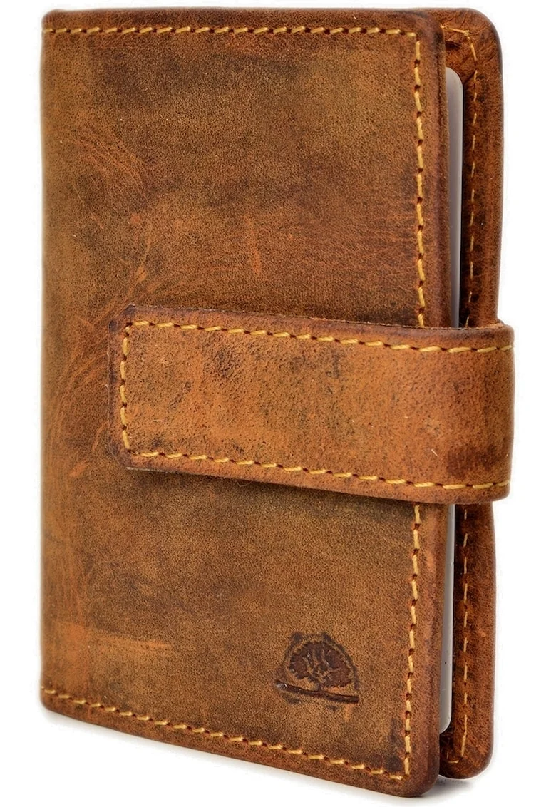 Portofel carduri unisex piele naturala maro antichizat 7 x 10 cm, Vintage,