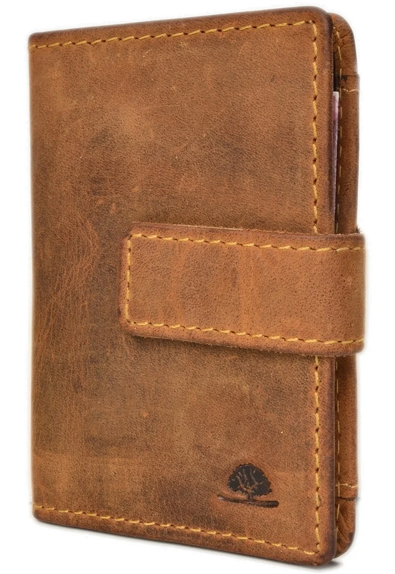 Portofel carduri unisex piele naturala maro antichizat 7 x 10 x 2 cm, Vintage RFID,