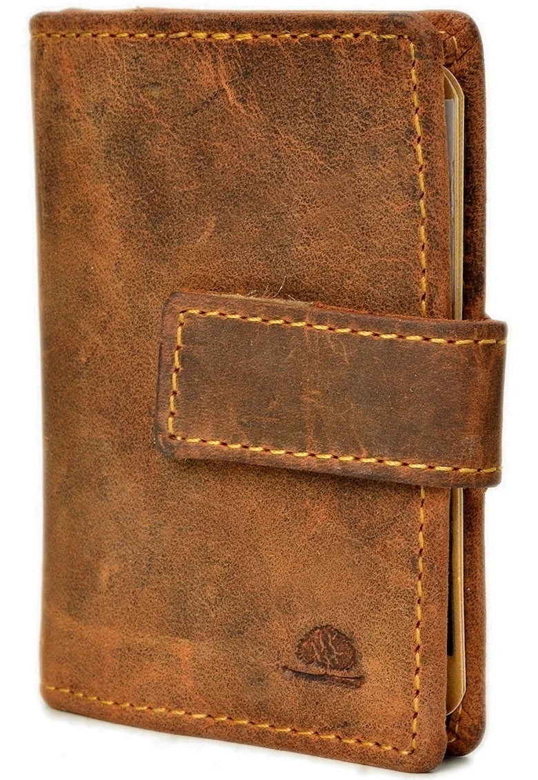 Portofel carduri unisex piele naturala maro 7 x 10 x 1.5 cm, Vintage-RFID,