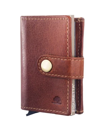 Portofel carduri unisex piele naturala 7.5 x 10 x 3 cm, Vintage,, Auriu/Coniac