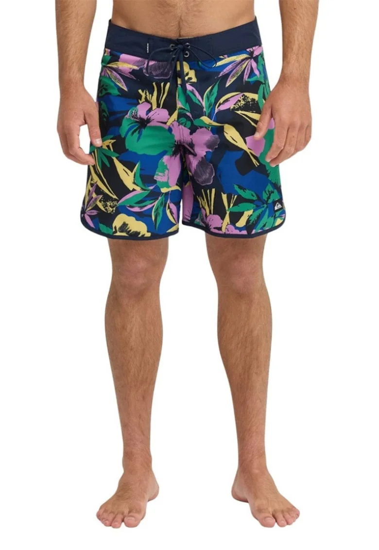 Pantaloni scurti de baie cu snur in talie si model tropical