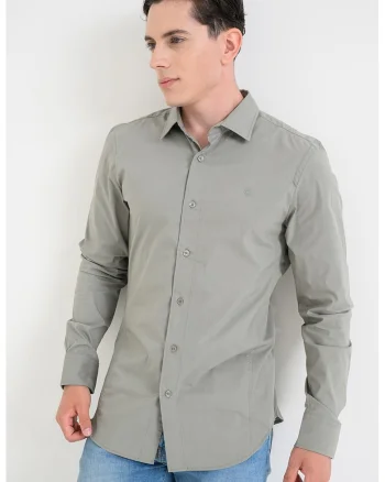 Camasa slim fit din amestec de bumbac organic Uniform, Verde stins
