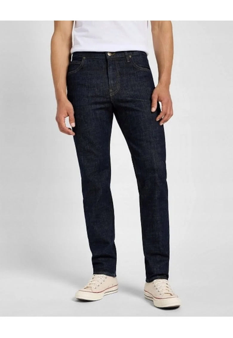 Blugi Barbati,  Straight Fit, Talie Medie, 5 Buzunare, Fermoar, Lungi, Bumbac, Albastru, Negru