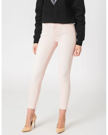 Blugi skinny cu model in dungi, Alb/Roz deschis