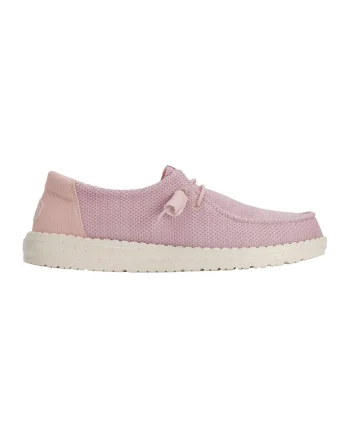 Pantofi boat wedge din material textil, Roz deschis