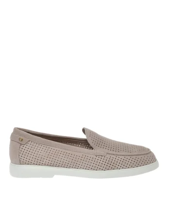 Pantofi loafer de piele intoarsa cu perforatii, Bej