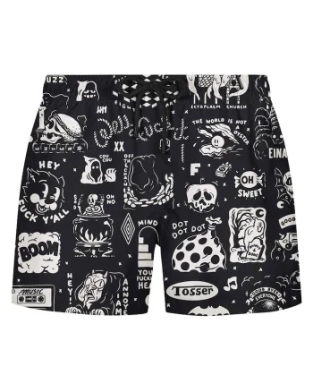 Pantaloni scurti de baie cu snur si imprimeu grafic